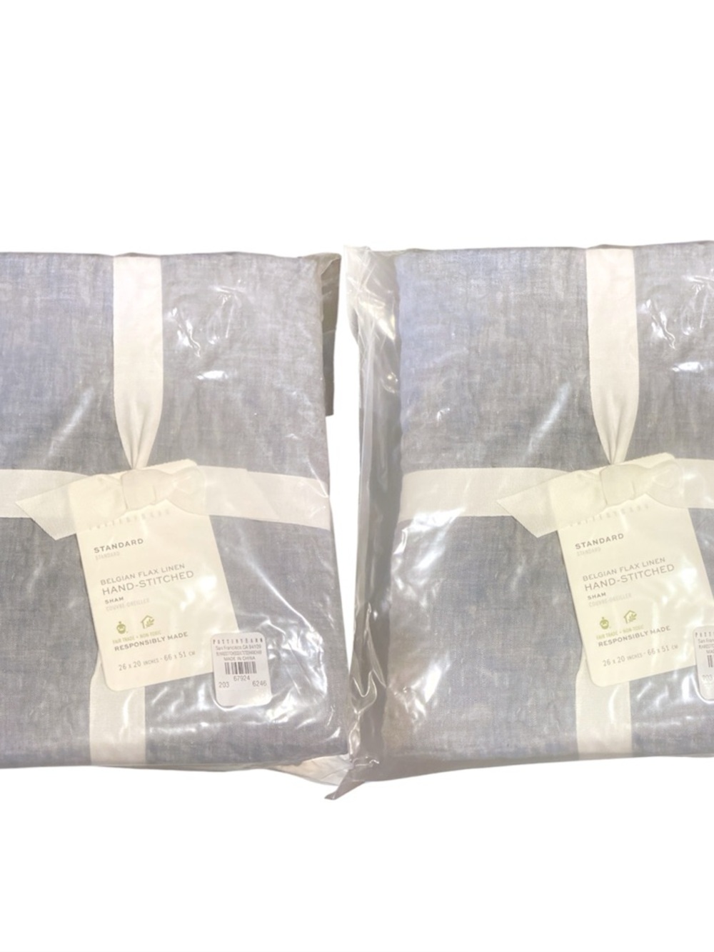 Set Of 2 Pottery Barn Belgian Flax Linen Shams Chambray Standard NWT Hemstitch